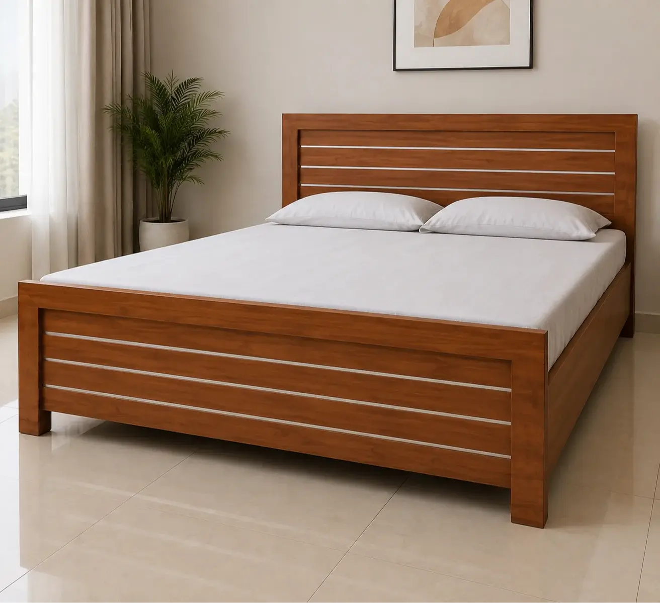 Luxury Marble Finish Box Storage Bed with Manual Lift Panels & Spacious Storage