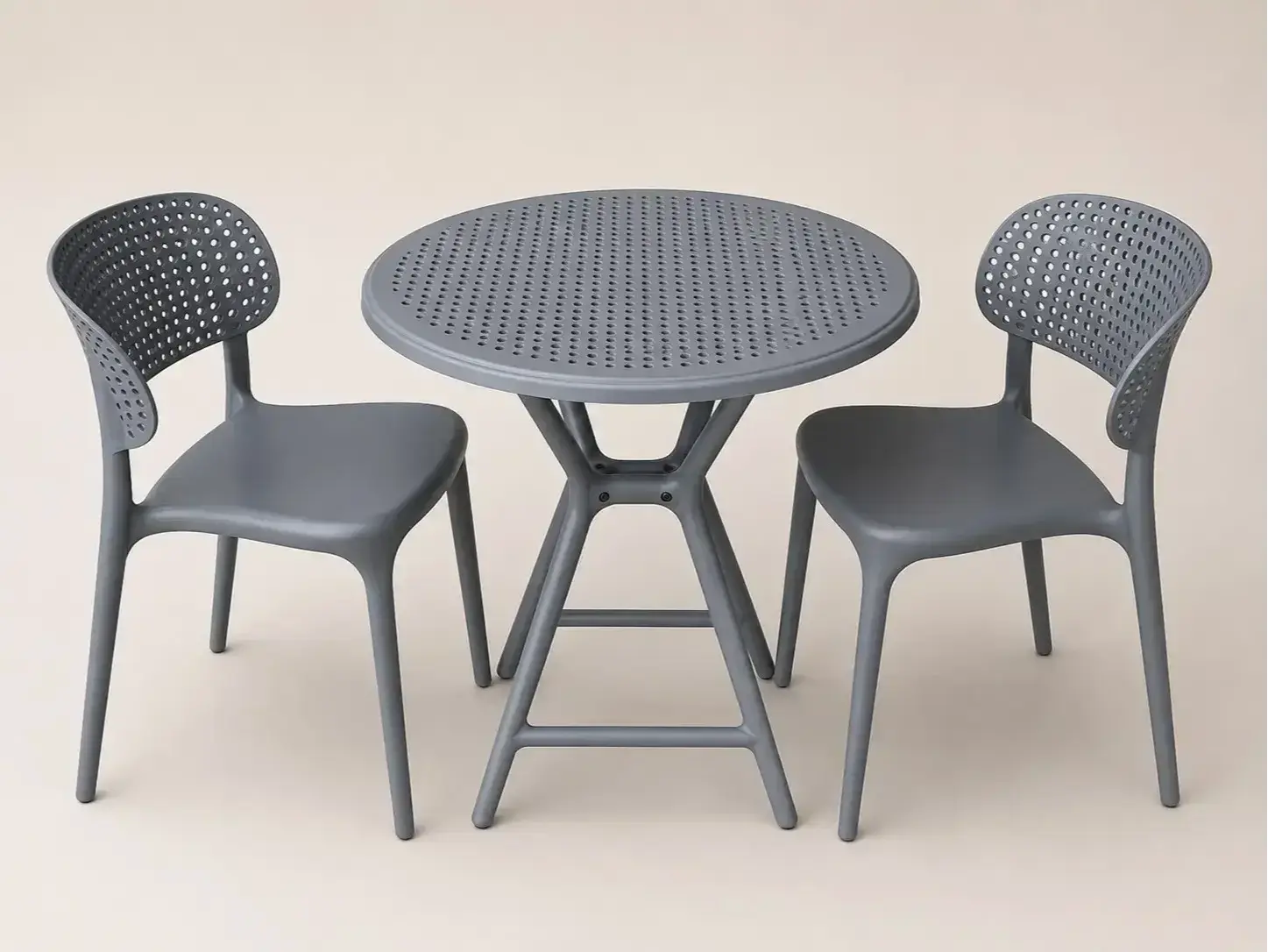 All Weather Round Table & 2 Chair Set for Café, Garden, Balcony, Patio, Terrace & Outdoor Dining