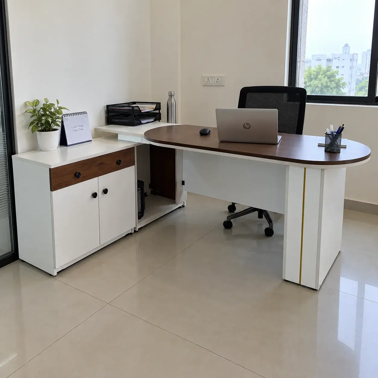 L-Shaped Executive Office Table with Storage