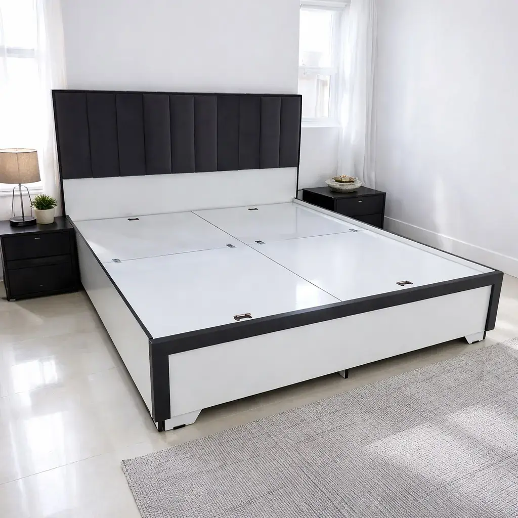 Modern Storage Bed with Lift-Up Box Storage & Upholstered Headboard